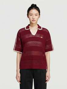 Adidas Originals Women's RESORT S Polo Shirt, Knitted Collar Short Sleeve TKX0714 - Burgundy - View 2