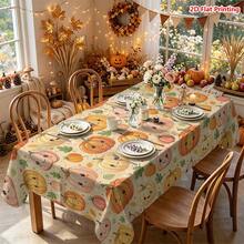 1/2pcs Autumn Tablecloth, Cute Cartoon Pumpkin Smiling Face Pattern Polyester Fiber Tablecloth Suitable For Kitchen, Dining Room, Coffee Table, Dining Table, Picnic, Camping, Country Farmhouse Decor, Autumn Thanksgiving Holiday Tabletop Protection And Beautification - Multicolor - View 4
