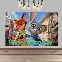 Hasbro 生日背景布 聚酯纖維卡通照片背景橫幅 Judy Hopps 與 Nick Wilde 印花 長方形攝影背景布 適用於生日、萬聖節、感恩節、聖誕節、粉絲居家後院派對烘焙用品 - 彩色 - 查看 7