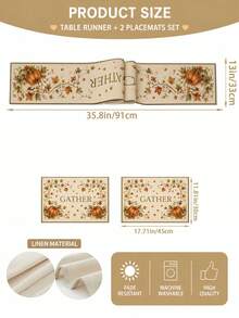 Plant Pumpkin Vine Patterned Table Flag Set, Minimalist Linen Rectangular Placemat Set For Home Use, Kitchen Table Protection Mat, Autumn Festival Party Table Accessories, Autumn Home Decoration Supplies. - Multicolor - View 15