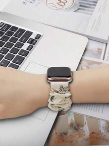 1 pieza Correa de reloj con banda para el cabello con flores en color crema, oro y plata para mujer, compatible con Apple Watch 49mm 45mm 44mm 42mm 40mm 41mm 38mm, adecuada para Apple Watch Series Ultra/SE/8/7/6/5/4/3/2 - Multicolor - Ver 4