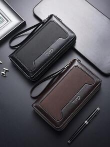 Tas Clutch Bisnis Pria untuk Perjalanan, Dompet Panjang Lembut dengan Resleting, Tas Tangan Kapasitas Besar - MultiWarna - View 2
