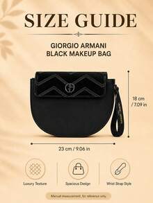 Giorgio Armani Armani Black Makeup Bag, 23*18cm, Snap Button Flap With Wrist Strap, Daily Storage For Makeup, Portable - Black - View 11