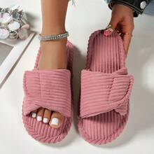 Women's Strap Flat Hook And Loop Non-Slip Wear-Resistant Solid Color Open Toe Low Heel Fuzzy Slippers Home Comfortable Large Rabbit Fur Faux Fur - Magenta - View 10