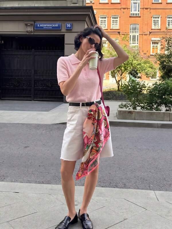 HoloChill Women's Young Influencer Casual Style, Women's Pink Knit Short Sleeve Polo Shirt, Button Front, Regular Fit, Elastic Knit Fabric, Fall Casual 2026 New Arrival, Fall Top, Women's Autumn/Winter Outing Top, Women's Elegant Top, Fall Clothing, Back To School, Homecoming, Fall/Winter