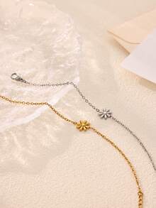 1PC Minimalist Daisy Flower Bracelets For Women Gold Plated Stainless Steel Daisy Flower Chain Bracelet Wrist Floral Jewelry Gift - Multicolor - View 6