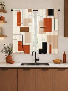 2pcs Creative Geometric Cube Digital Print, Multi-Color Palette, Minimalist Modern Style, Suitable For Bedroom, Living Room, Rental Home Decor, Semi-Sheer, Rod Pocket Installation - Multi-color C - View 6