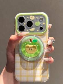 Dudukan Ponsel Magnetik Apple Motif Kotak-kotak Hijau Kompatibel dengan Casing Ponsel 17 Pro Max Tanpa Gangguan Apple 16 Pro Baru 15 Perlindungan Penuh 16 PM Tahan Guncangan 17 Wanita 17 Pro Desain Niche Sangat Cantik - Kuning - View 3