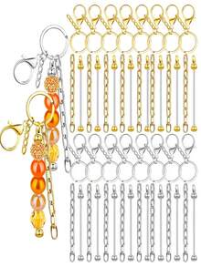 24PCS Flat Lobster Clasp 4-Section Chain Key Ring Set With Chain, Beaded Rod Accessories, DIY Keychain, Key Ring Accessories, Can Be Paired With Pendants, Suitable For Backpacks, Keychains, Music Festivals, Back To School, Graduation Gifts - Keychain Accessory Kit - View 1