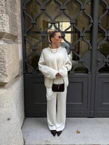 Sweater Rajut Longgar Minimalis Lembut untuk Wanita Musim Gugur/Dingin - Aprikot - View 7