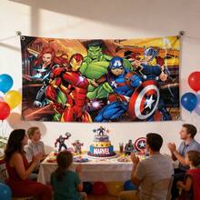 DOBBLE Avengers Birthday Party Backdrop, 150 X 100cm Polyester Photography Background Banner For Party Decoration, Photo Booth And Cake Table - View 2