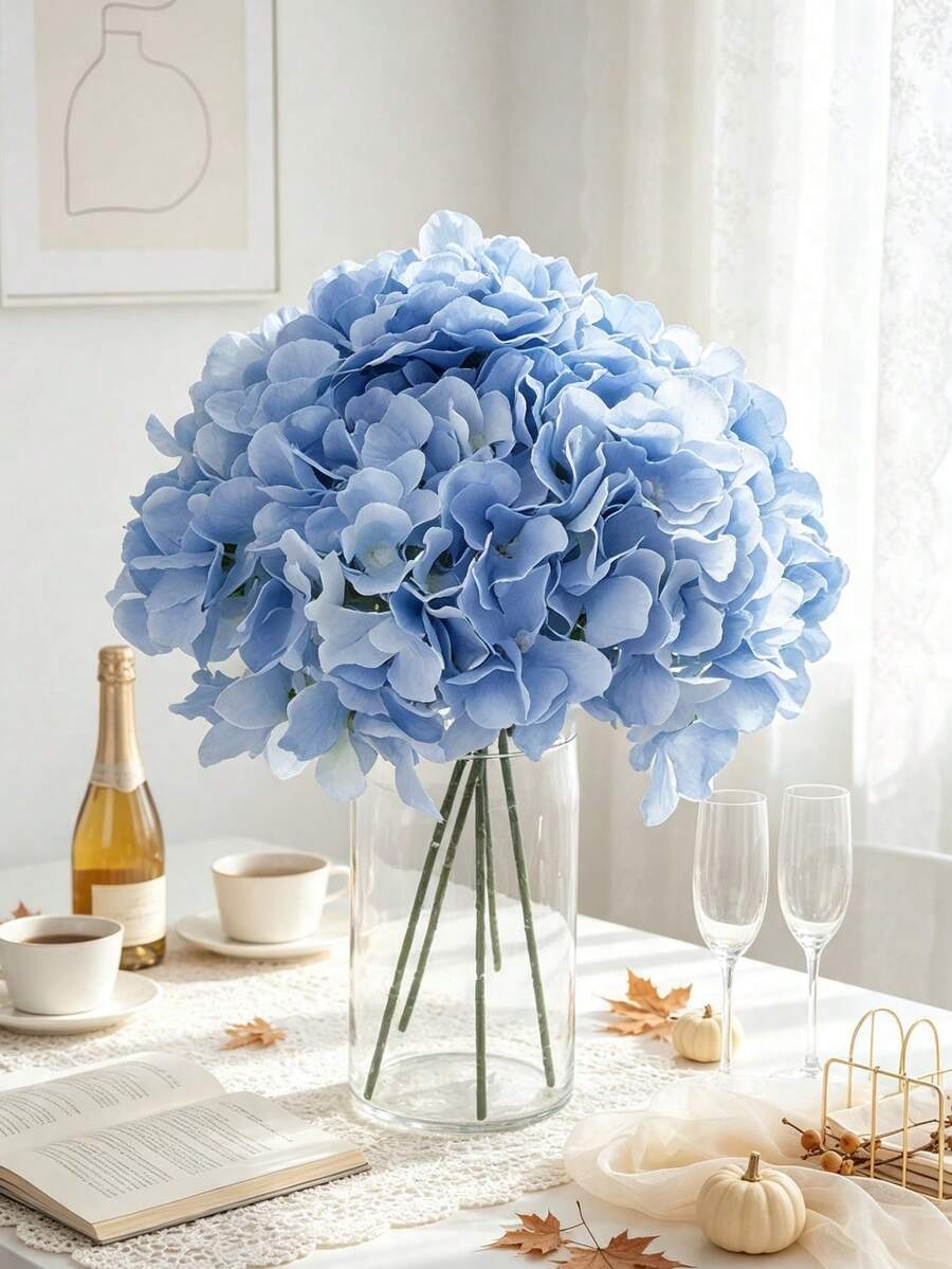 5/12/150pcs Artificial Hydrangea Flowers, Faux Hydrangea With Stems And Artificial Flower Heads, Suitable For Home Wedding Party, Wreath, Bridal Bouquet Decoration, Kitchen Accessories, Bathroom Accessories, Home Decor - Blue - View 1