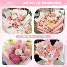 102/254/504Pcs Pipe Cleaner Flower DIY Craft Kit, Multi-Color Fuzzy Chenille Stems Set For Handmade Bouquet, Parent-Child Activity, Home Decor, Holiday Gift, Beginner Art Craft Supplies With Floral Stems, Floral Tape & Step-By-Step Tutorial Video. - Pink - View 5