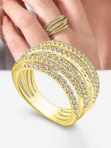 1pc Elegant Cubic Zirconia Ring For Women, Wedding Engagement Party Jewelry, Valentine's Day Gift - Yellow Gold - View 2