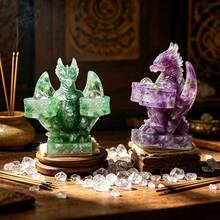 1PC Natural Amethyst Crystal Dragon Statue, Double Candle Holder Figurine, Reiki Healing Feng Shui Decor, Home & Office Desktop - Resin Fire Dragon Figurine - View 7