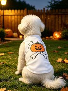 1pc Halloween Pumpkin Crossbones Print Dog Sleeveless Vest, Breathable Mesh Pet Tank Top, Cute Holiday Outfit For Small Medium Dogs, Funny Jack-O'-Lantern Skeleton Bone Puppy Costume, Comfort Daily Wear Pet Clothes For Halloween Party Cosplay. - Multicolor - View 8