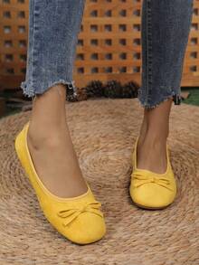 Preppy Style Bow Ballet Shoes Women's Soft Sole Versatile Slip-On Shoes - Yellow - View 3