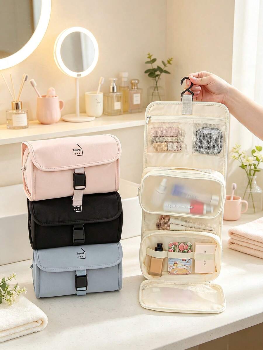 Detachable Hook Toiletry Bag, Travel & Business All-In-One Makeup Bag, Cosmetic Organizer, Dry & Wet Separation Waterproof Storage Bag, Travel Essential - Multicolor - View 1