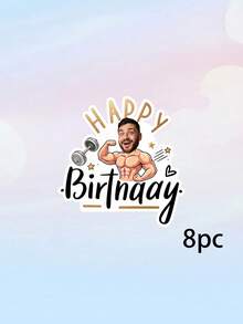 8/12/16件客製化照片肌肉男生日快樂橫幅，個性化健身房健身拉幅，舉重啞鈴主題派對橫幅 - 彩色 - 查看 20