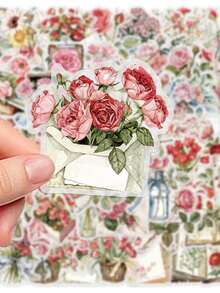 50PCS, Flowers And Book Transparent Stickers, PET Material, Creative And Aesthetic Design Sticker, Suitable For Mobile Phone Cases, Tablets, Mobile Phone, Laptops, Suitcases, Cars, Notebooks, Helmet, Guitar, Skateboard, Storage Box, Computer - 50pcs - View 7