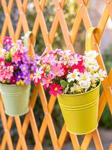 4/6/10pcs Metal And Iron Hanging Flower Pots, Balcony Garden Planting Baskets, Fence Bucket Pots, With Detachable Hanging Flower Racks, Christmas Flower Pot Decorations - Style 1 - View 4