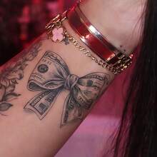 (2pcs Forearm Bow Temporary Tattoo Stickers) Herbal Temporary Tattoo Stickers, Realistic And Long-Lasting Temporary Tattoo Stickers, Waterproof And Friction-Resistant, Lasts 7-15 Days - Black - View 1