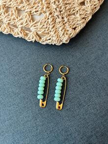 Minimalist Stainless Steel Paperclip Earrings With Colorful Beads, Personalized Ear Jewelry For Women - Earrings - View 11