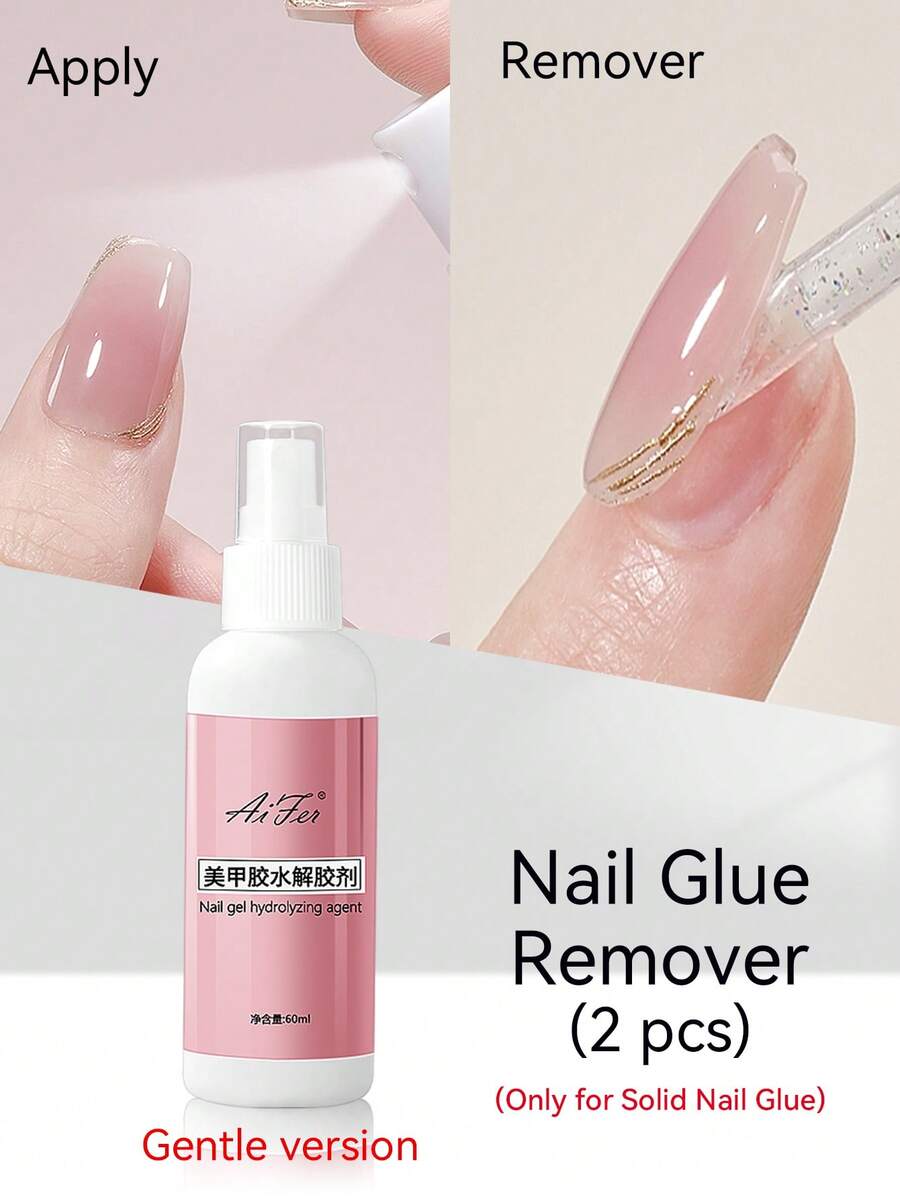 AiFer 60ml/Bottle Nail Polish Remover, Easy Removal Solid Gel Nails, Suitable For Fake Nail Tips, Not Suitable For Gel Base Coat Or Gel Nail Polish