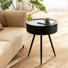 Modern Round Rattan Side Table – Coffee Table & Nightstand For Living Room, Outdoor Use, Small Cocktail Tea Desk - Black - View 1