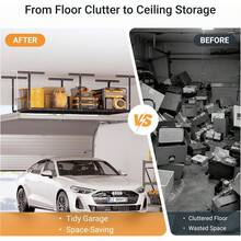 4ftx8ft Overhead Garage Storage Rack, Heavy-Duty Metal Garage Ceiling Storage Rack, 22''-40" Adjustable Ceiling Drop-Down, 750 Lb. Loading Weight Capacity, Black - White - View 5