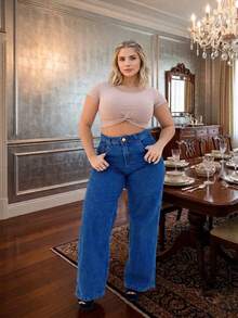 Calça Wide Leg Pantalona Jeans Feminina Cintura Alta  Sem Laycra Levanta Bumbum PLUS Size Tam 36 ao 54 - Lavagem escura - Visão 6
