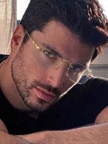1PC Men's Rimless Rectangular Metal Retro Exquisite Commuter, Fashion Casual Personalized Versatile Street Style Decorative Eyeglass Frame Plain Lens, Suitable For Street Photography, Work, Back To School, Daily Wear, Couple Glasses - Gold - View 1