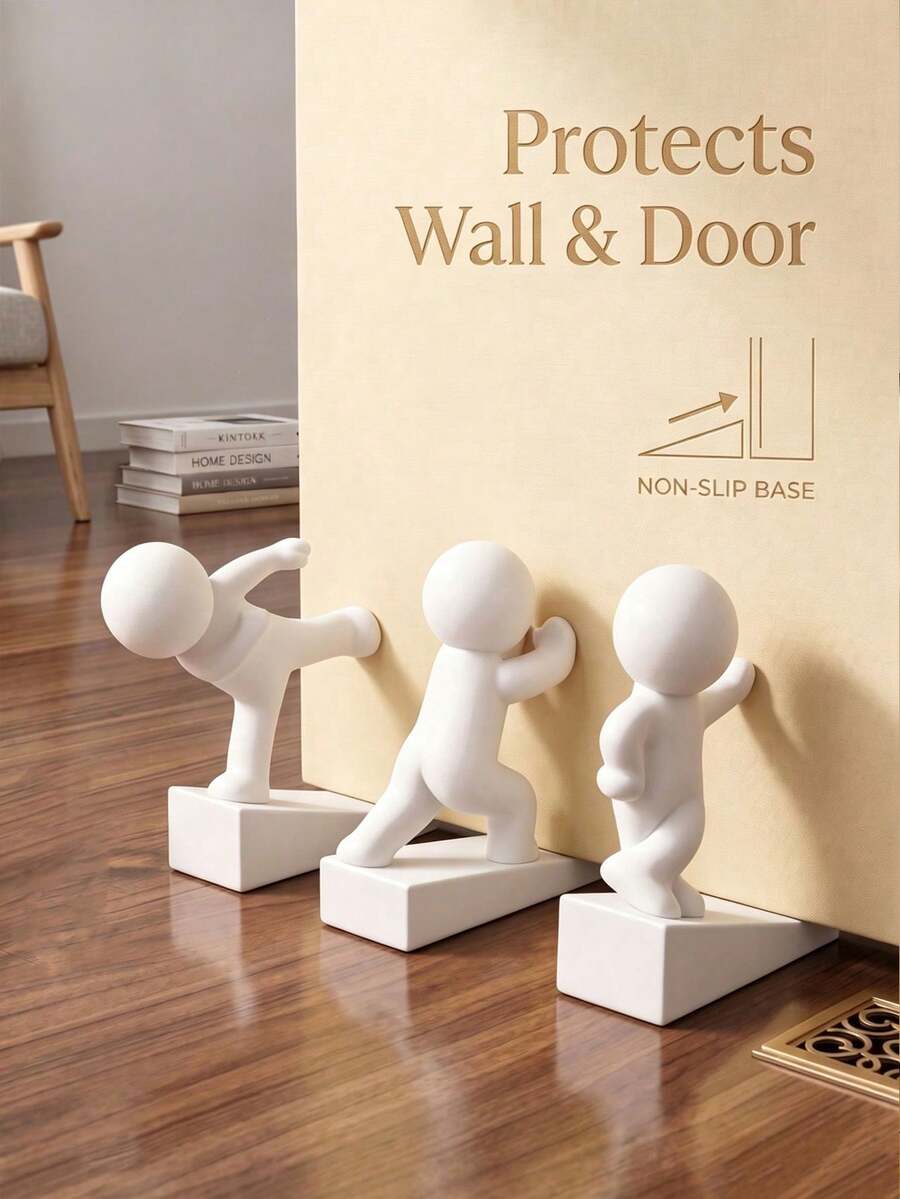 Funny Kung Fu Character Design Door Stopper, Non-Slip Door Wedge, Wall And Floor Protector, Easy To Install, Suitable For Pets, Home And Office, Keeps Door Open, Home Decor Desktop Ornament, Cute Door Stopper - Multicolor - View 1