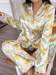 2pcs/Set Women's Floral Long Sleeve Long Pants Pajama Set - Multicolor - View 1