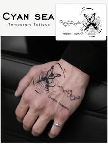 1pc Butterfly With Water Ripple Line And Letter Pattern Temporary Tattoo Sticker, Realistic Fake Tattoo Design, Suitable For Daily Use, Bachelorette Party Favors, Music Festivals, Cosplay, Graduation Gifts, Lasts 3-5 Days - Black - View 1