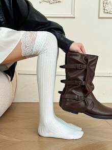 1/2 Pairs Women's Colorful Lace Ruffle Bow Versatile Ballet Style Over-The-Knee Socks - Multicolor - View 10