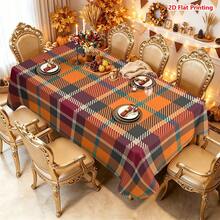 1/2pcs Autumn Tablecloth, Orange Red Burgundy Black Plaid Polyester Fabric Tablecloth, Rustic Farmhouse Style Autumn Thanksgiving Decor Suitable For Kitchen Dining Room Coffee Table Dining Table Picnic Camping Tabletop Protection And Holiday Decoration - Multicolor - View 5