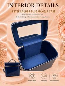 Kotak Kosmetik Estée Lauder Biru 18*21cm, Mengkilap dengan Lapisan Cermin, Dilengkapi Pegangan dan Tali Bahu, Cocok untuk Penyimpanan Kosmetik dan Perjalanan - Biru - View 8