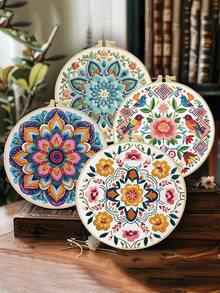 1pc Complete Embroidery Kit. 20x20cm/7.9x7.9in. Fun Christmas Tree Design. Mantra Pattern. For Adult Beginners. Great For Holiday Gifting. Includes Fabric, Manual, Hoop, Needles & Threads. Perfect For Home/Office Decor. Relaxing Craft. - A - View 2