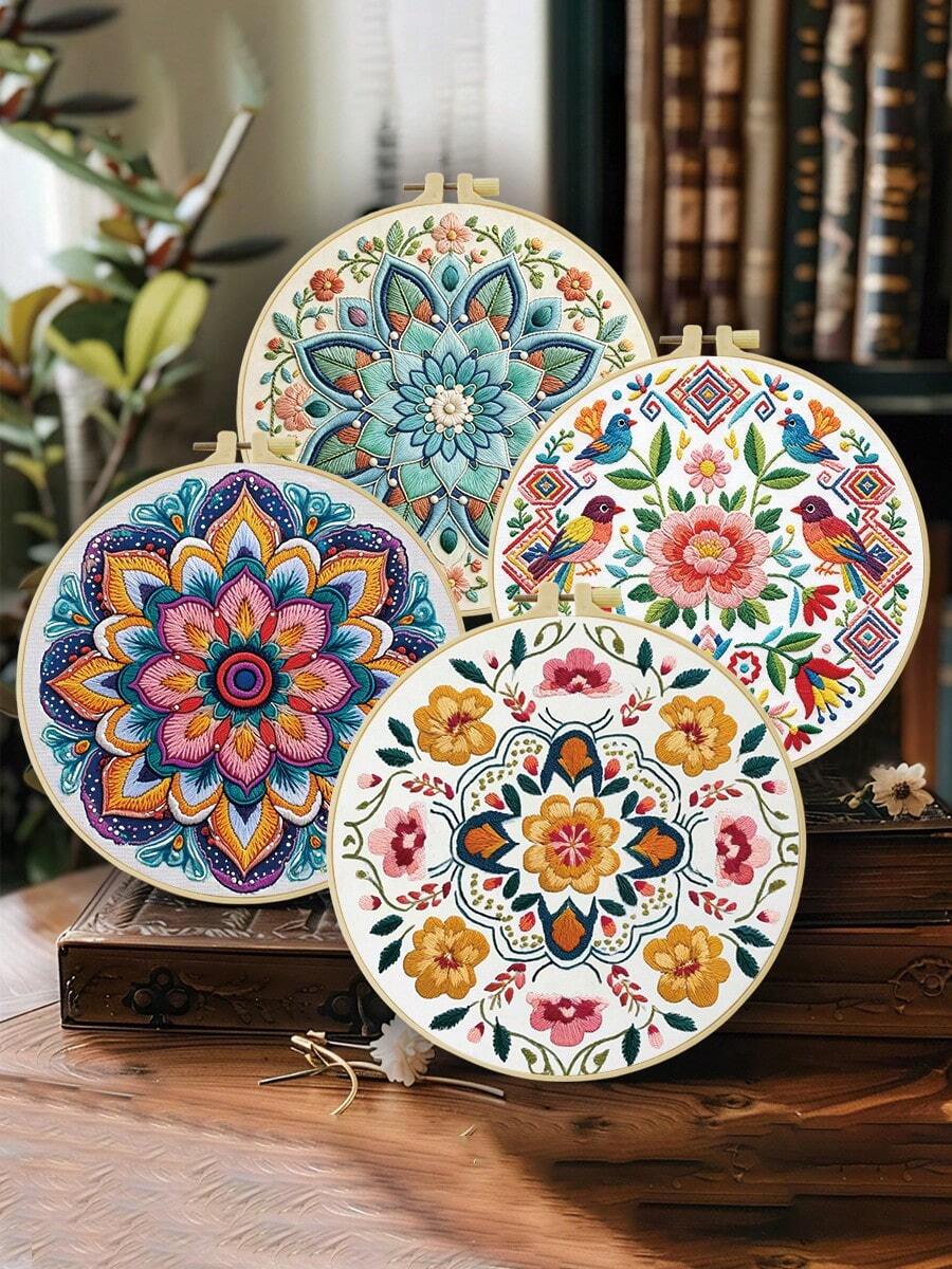 1pc Complete Embroidery Kit. 20x20cm/7.9x7.9in. Fun Christmas Tree Design. Mantra Pattern. For Adult Beginners. Great For Holiday Gifting. Includes Fabric, Manual, Hoop, Needles & Threads. Perfect For Home/Office Decor. Relaxing Craft.