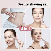 Afeitadora eléctrica recargable para mujeres, 4 en 1, apta para cara, nariz, piernas y axilas, recortadora de bikini indolora para uso en seco y húmedo, navaja recargable portátil de 500mAh - Blanco - Ver 4