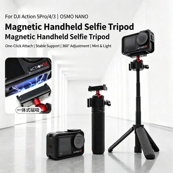 Handheld Tripod Stand For OSMO Action6/5Pro/4/3, Osmo Nano Camera, Strong Magnetic Base, 360° Rotation Adjustment, Vlog Desktop Shooting Extension Pole Selfie Stick