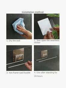 2 Sets (2 Brackets, 2 Adhesive Hooks) Easy-To-Install Stainless Steel Towel Racks - Self-Adhesive Wall-Mounted Paper Towel Holders, Kitchen Paper Roll Racks, Bathroom Toilet Paper Storage Racks, Towel Racks, Suitable For Kitchen And Bathroom Storage - A - View 5
