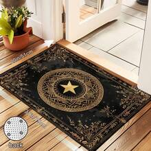 1Pc Large Mystical Moon & Golden Crescent Floral Area Rugs, Celestial Black With Golden Accents, Non-Slip Rugs For Living Room, Bedroom, Office, Sofa, Balcony, Dormitory, Porch, Patio, Farmhouse Decor, Halloween, Fall Decor, Dark Academia Style - 樣式 8 - 查看 9