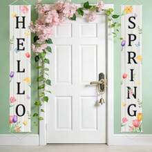 Hello Spring Decorations, cartel clásico de pared, cartel floral colorido para decoración de puerta delantera, porche, pared, patio, suministros de fiesta, decoración interior y exterior - Blanco - Ver 6