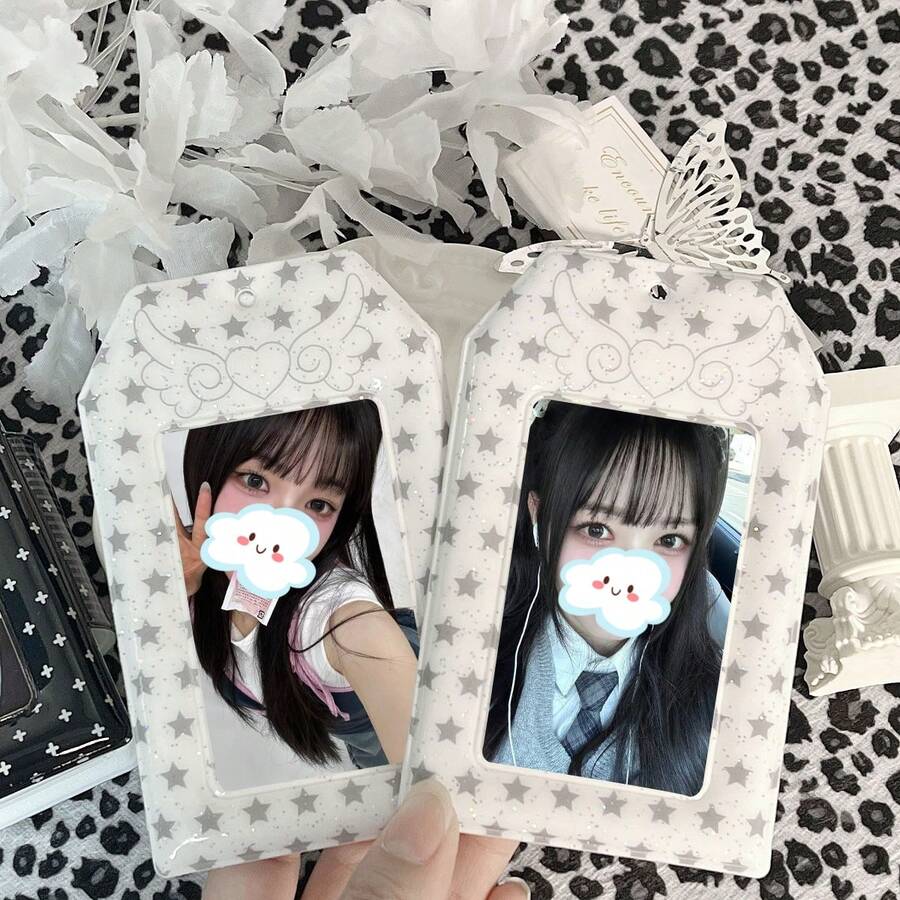 1 buah Tempat Kartu Sayap Bintang Putih, Pentagram Berkilau Transparan Putih Ukuran 3 Inci, Penyimpanan Kartu Foto Idola K-Pop, Pajangan Kartu Foto Album K-Pop, IDOLME, Cocok Untuk Kartu Foto Mini 3-3,5 Inci, Kartu Foto, Penyimpanan Kartu Foto Eksklusif Hiburan Korea, Gantungan Kunci, Hiasan Tas, dll. - penutup kartu - View 1