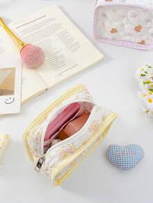 1 Buah Kantong Penyimpanan Mini Motif Bunga Berbentuk Hati, Tas Kosmetik & Pembalut Portabel. Cocok untuk Kosmetik, Hadiah Luar Biasa untuk Perjalanan & Kembali ke Sekolah. - MultiWarna - View 5