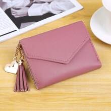 Custom Engraved Tassel Heart Pendant Wallet, Personalized Tri-Fold PU Leather Short Wallet With Name/Letter, Cute Envelope Card Holder For Women And Girls, Ideal Valentine's Day And Birthday Gift - Multicolor - View 14