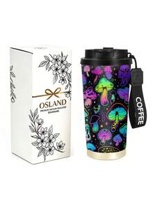 1個/5個 500ml 霓虹蘑菇車用馬克杯 不鏽鋼可靠保溫保冷 翻蓋式杯蓋附咖啡掛繩 適合辦公室、公路旅行與學習 節日生日時尚禮物 - 多色-蘑菇 - 查看 10