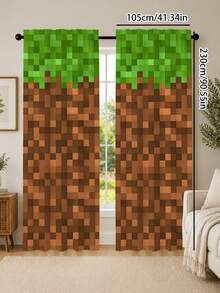 2pcs Pixel Art Block Print Curtains, Game Mosaic Pixel Pattern Semi-Sheer Curtains, Creative Personalized Boys Children's Bedroom Decor Window Curtains, Multiple Styles Available - Multi-color B - View 12